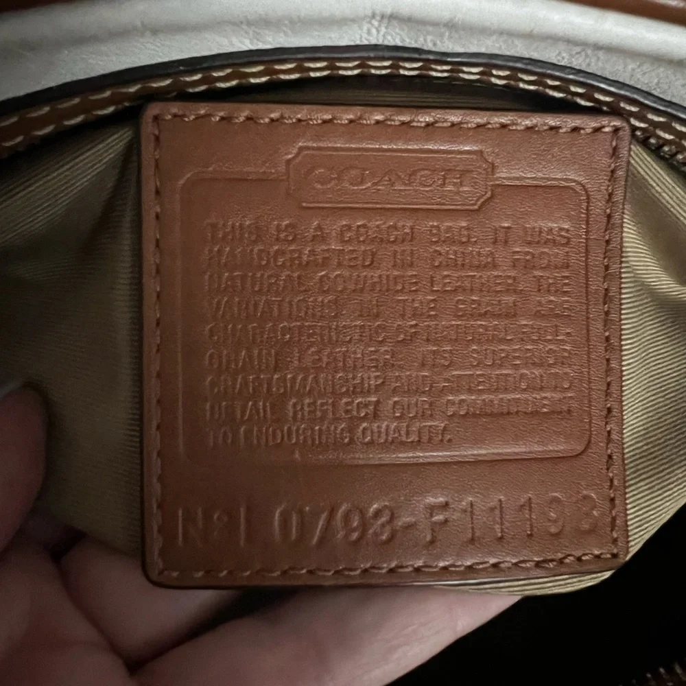 Coach Hampton Medium Ivory Beige Leather Trim Satchel Handbag 2007